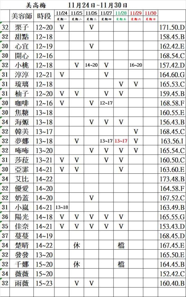 【沁香閣舒壓館】最新班表