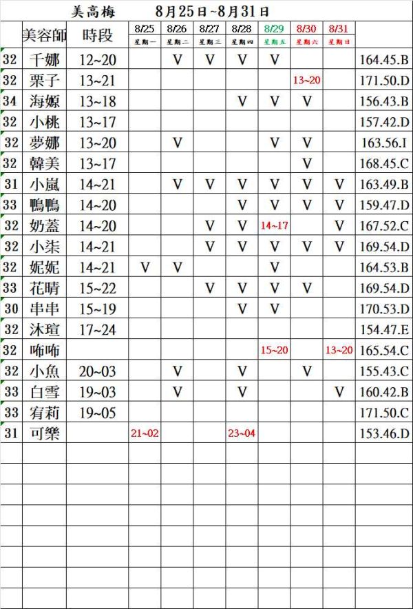 【沁香閣舒壓館】最新班表