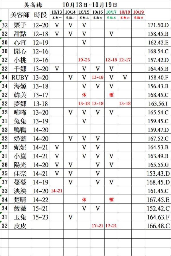 【沁香閣舒壓館】最新班表