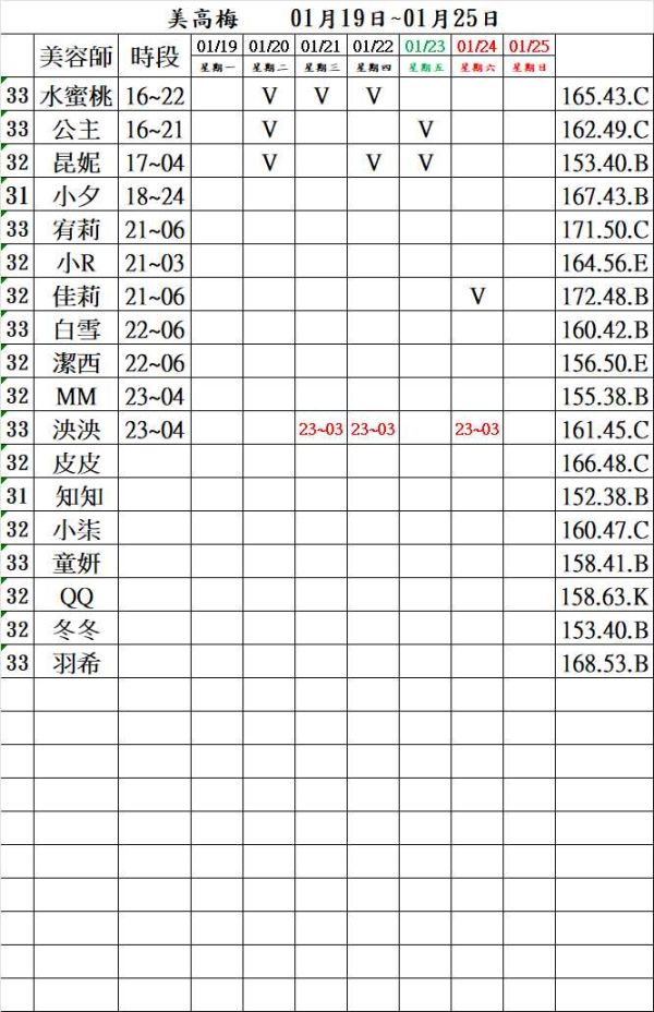 【沁香閣舒壓館】最新班表