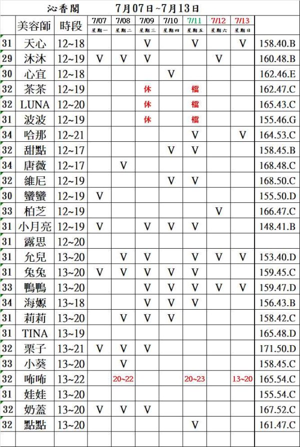 【沁香閣舒壓館】最新班表