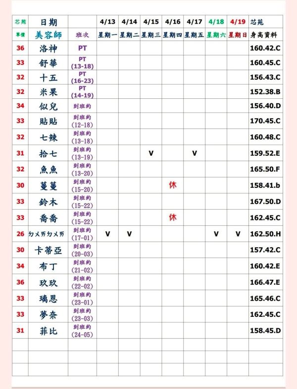 【大都會舒壓館】最新班表 班表 4