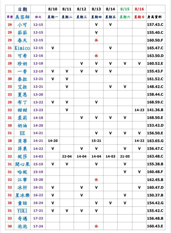 【大都會舒壓館】最新班表