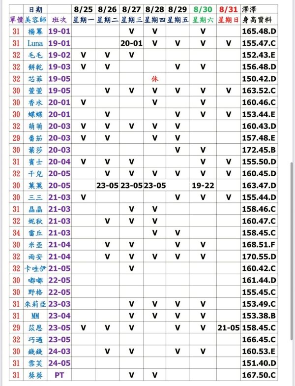 【大都會舒壓館】最新班表 班表 3