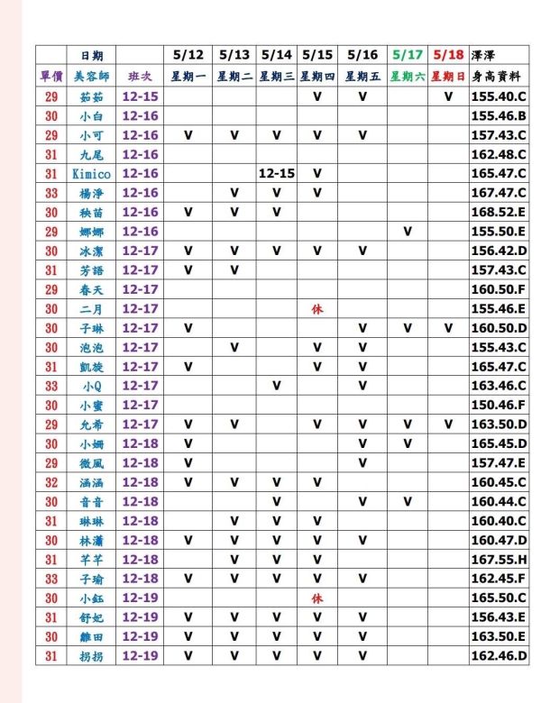 【大都會舒壓館】最新班表