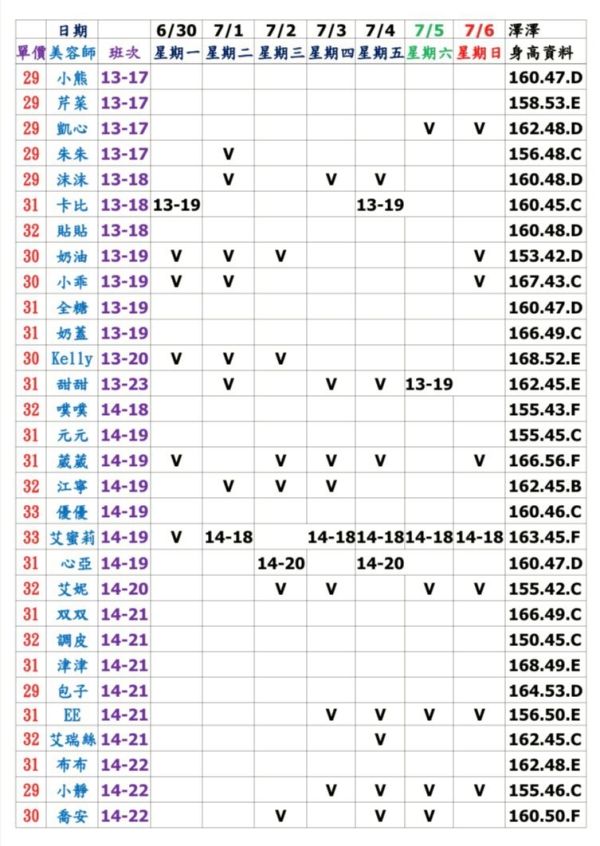 【大都會舒壓館】最新班表