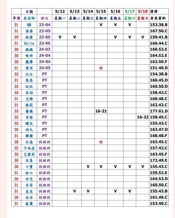 【大都會舒壓館】最新班表