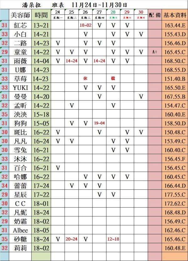 【潘朵拉紓壓館】最新班表 班表 2