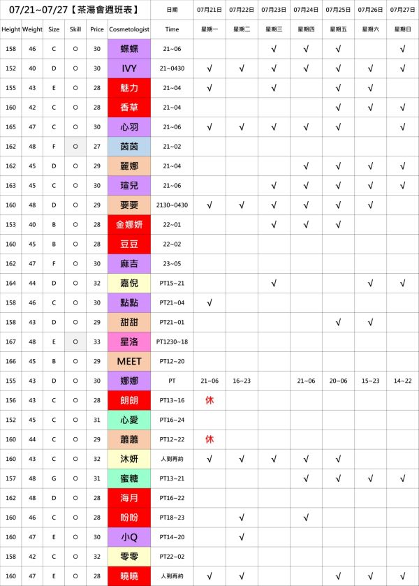 【奇蹟放鬆舒壓會館】最新班表 班表 4