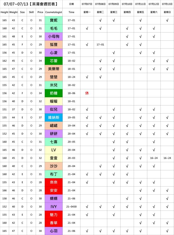 【奇蹟放鬆舒壓會館】最新班表