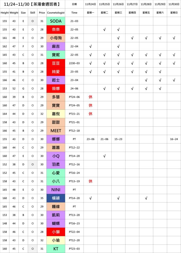 【奇蹟放鬆舒壓會館】最新班表 班表 4