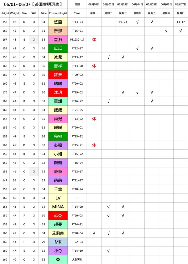 【奇蹟放鬆舒壓會館】最新班表 班表 4