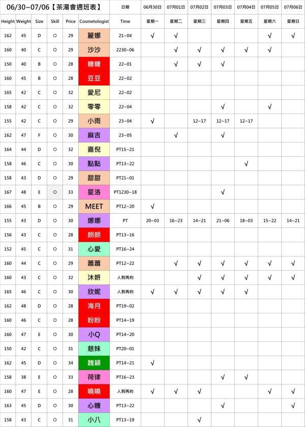【奇蹟放鬆舒壓會館】最新班表