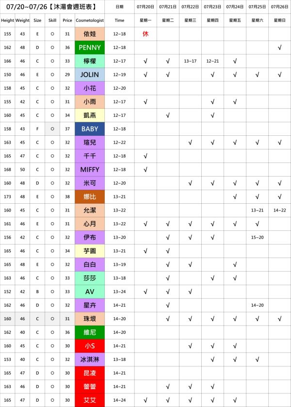 【奇蹟放鬆舒壓會館】最新班表