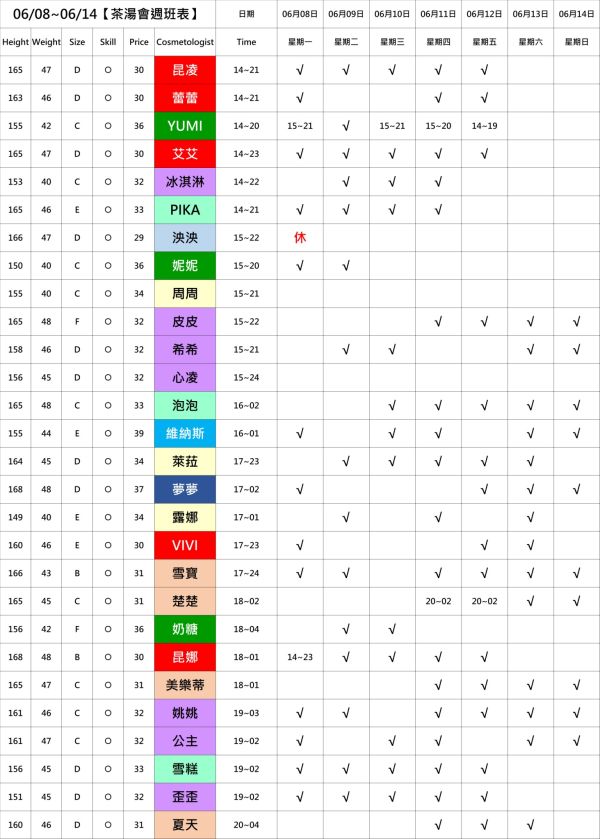 【奇蹟放鬆舒壓會館】最新班表