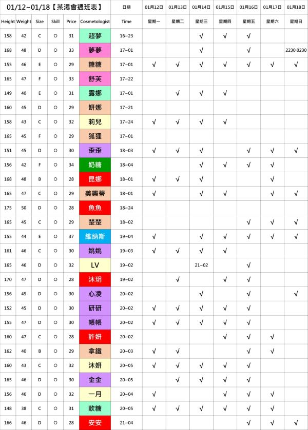 【奇蹟放鬆舒壓會館】最新班表 班表 3