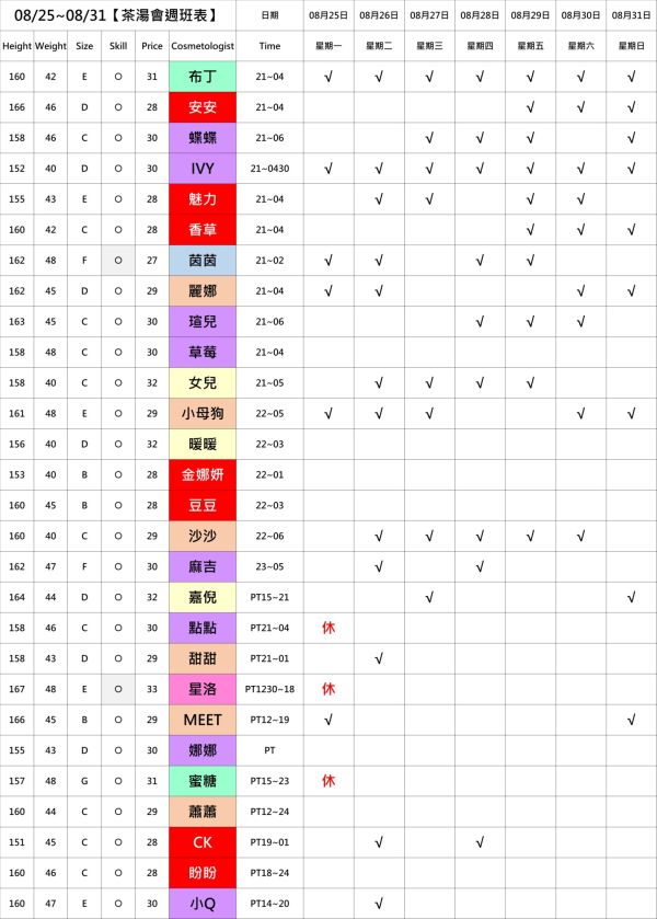 【奇蹟放鬆舒壓會館】最新班表 班表 4