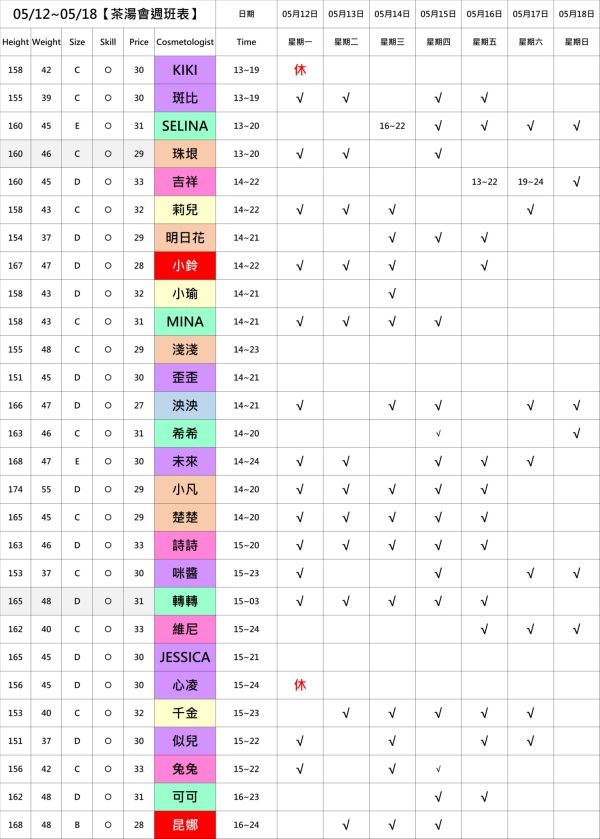 【奇蹟放鬆舒壓會館】最新班表