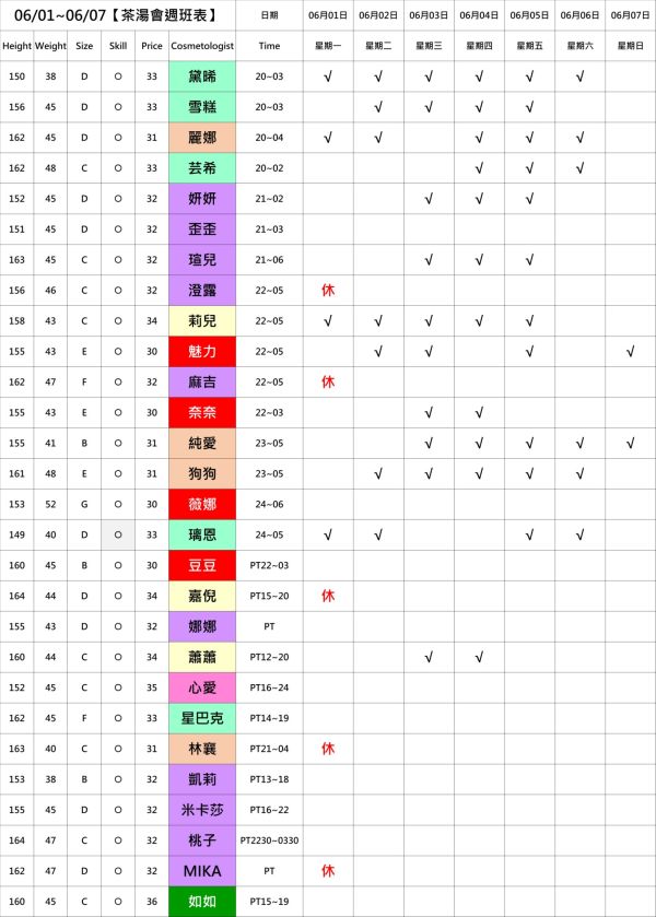 【奇蹟放鬆舒壓會館】最新班表 班表 3