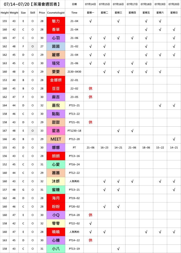 【奇蹟放鬆舒壓會館】最新班表 班表 4