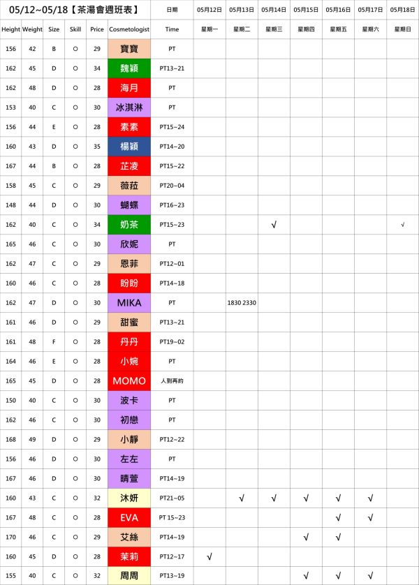 【奇蹟放鬆舒壓會館】最新班表