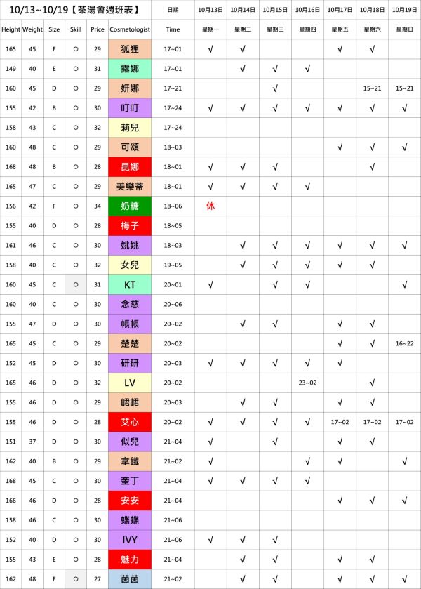 【奇蹟放鬆舒壓會館】最新班表 班表 3