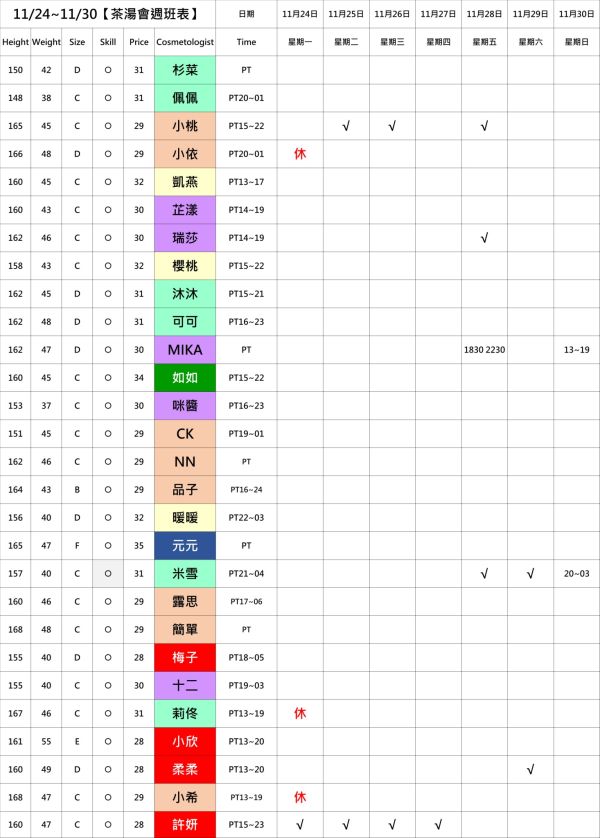 【奇蹟放鬆舒壓會館】最新班表 班表 5