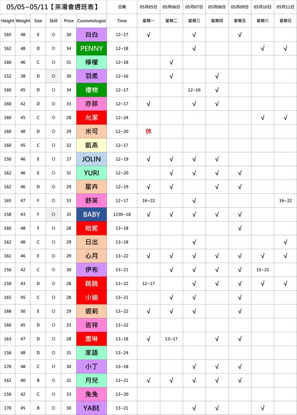 【奇蹟放鬆舒壓會館】最新班表