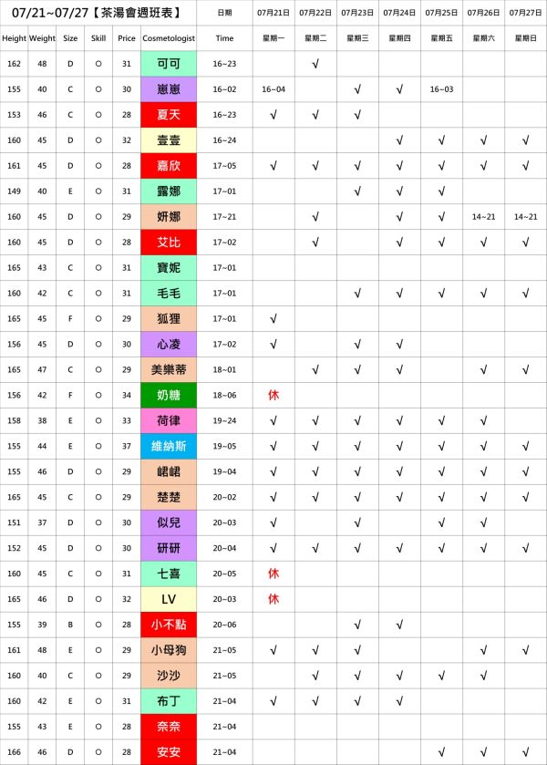 【奇蹟放鬆舒壓會館】最新班表 班表 3
