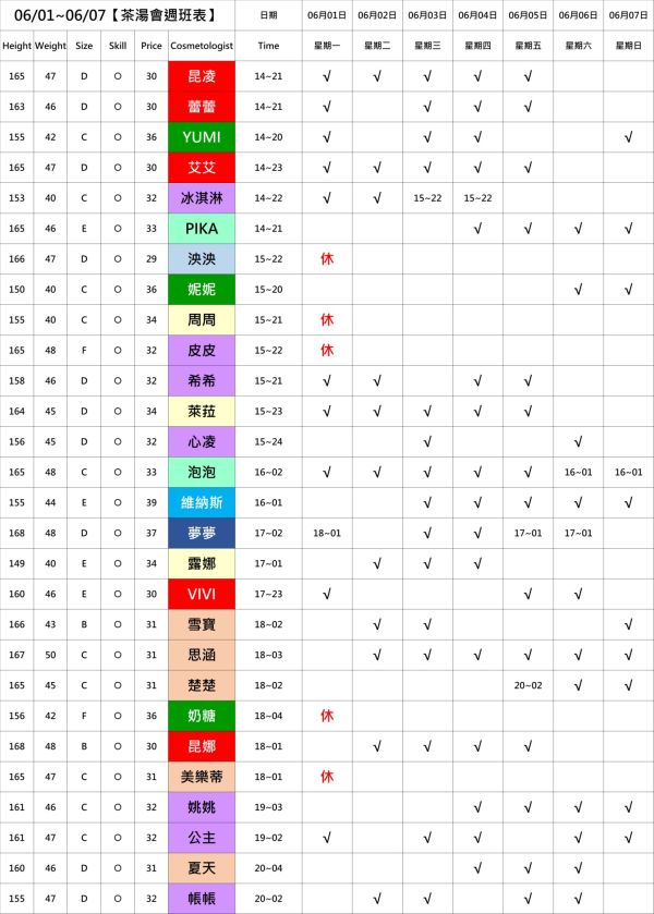 【奇蹟放鬆舒壓會館】最新班表 班表 2