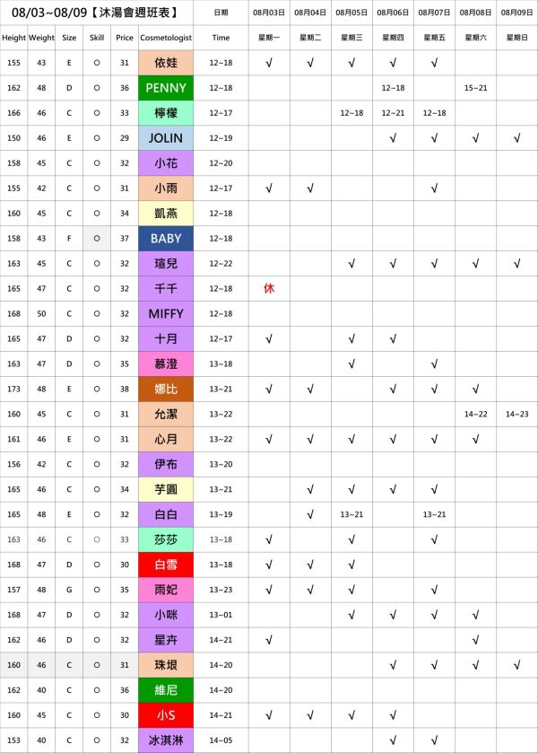 【奇蹟放鬆舒壓會館】最新班表