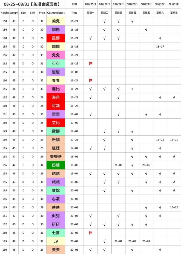 【奇蹟放鬆舒壓會館】最新班表 班表 3