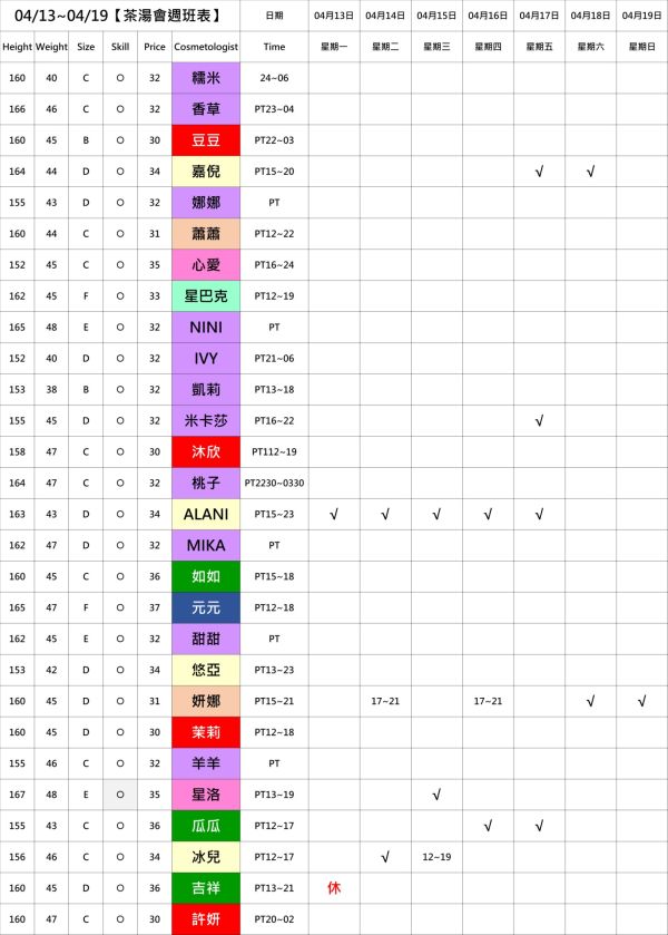 【奇蹟放鬆舒壓會館】最新班表 班表 4