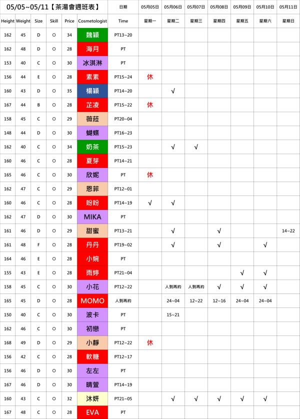 【奇蹟放鬆舒壓會館】最新班表