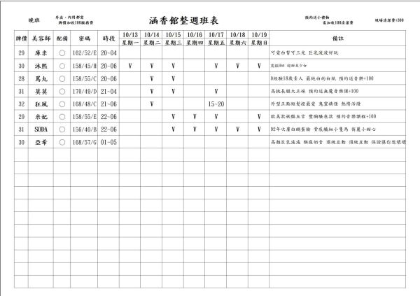 【含香館】最新班表 班表 5