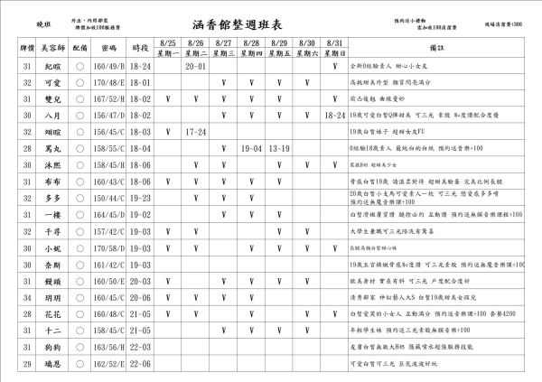 【含香館】最新班表 班表 5