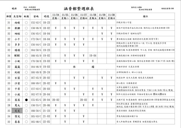 【含香館】最新班表 班表 5