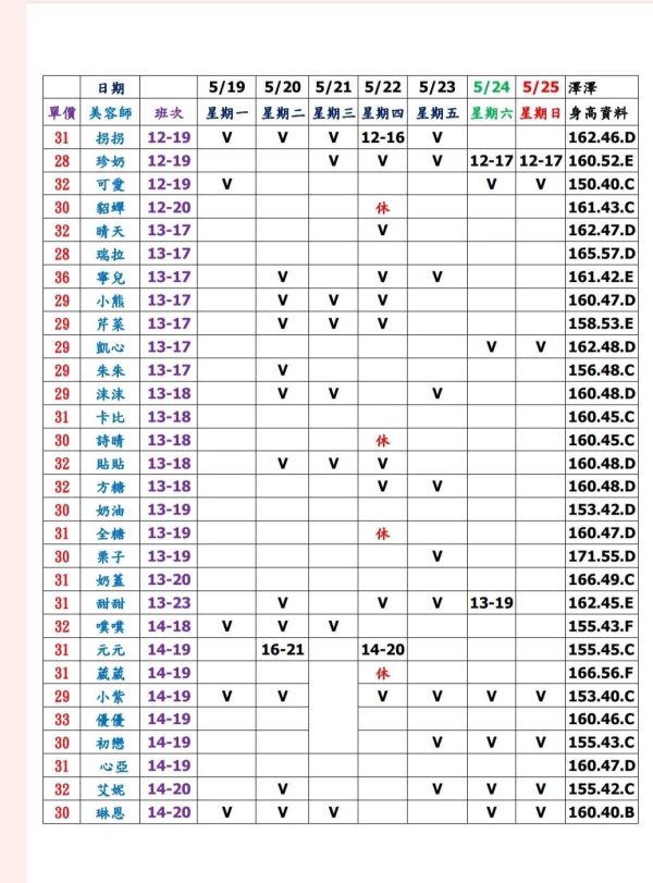 【大都會舒壓館1】最新班表