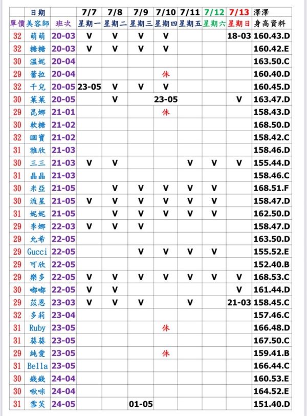 【大都會舒壓館1】最新班表
