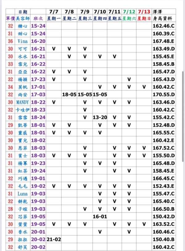 【大都會舒壓館1】最新班表