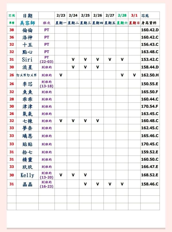 【芯苑館】最新班表 班表 5