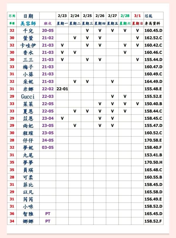 【芯苑館】最新班表 班表 4