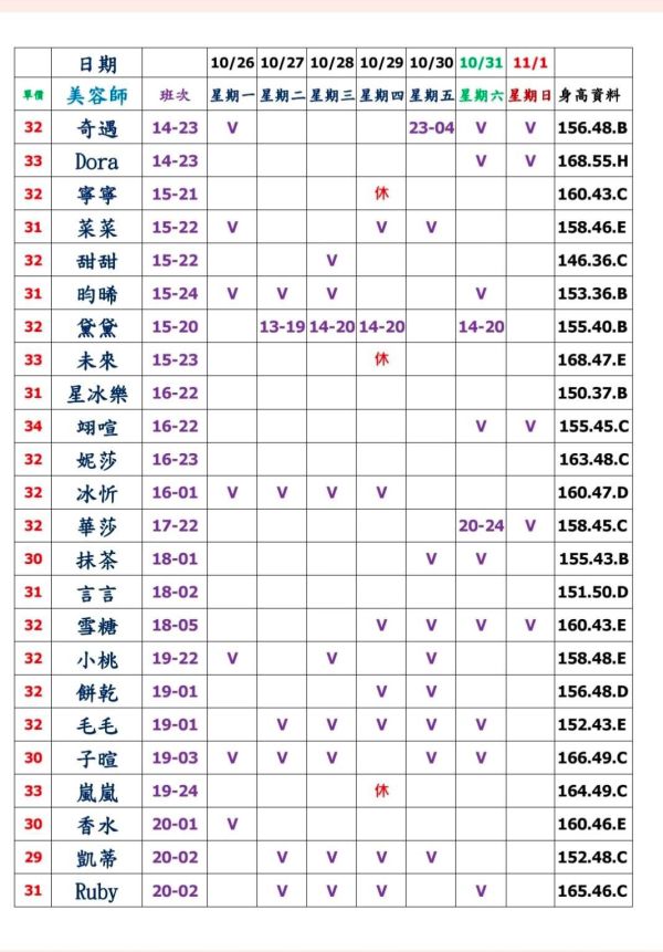 【芯苑館】最新班表