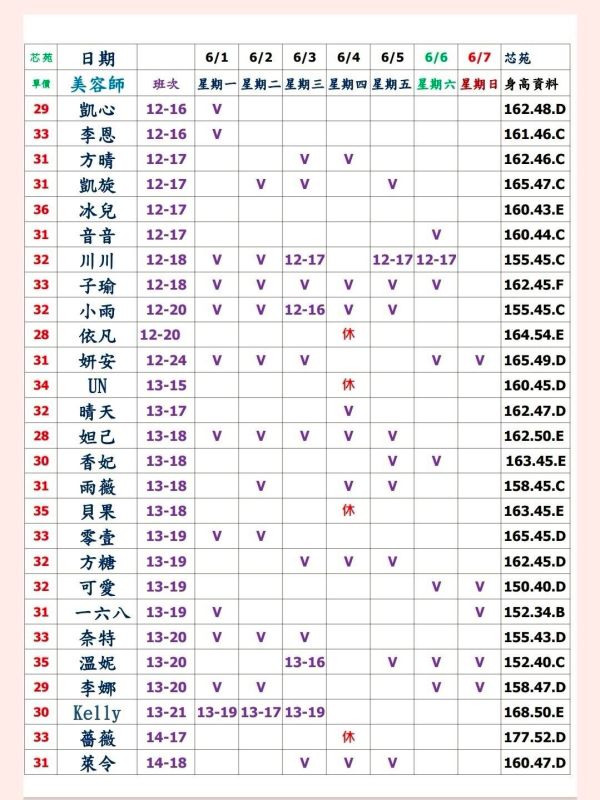 【芯苑館】最新班表